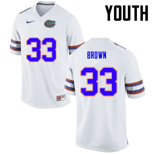 Youth NCAA Florida Gators Mack Brown #33 Stitched Authentic Nike White College Football Jersey WUM1465MB